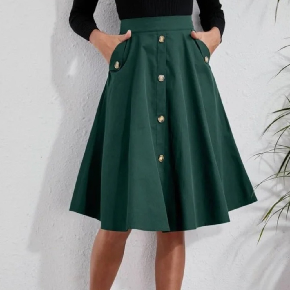 Classic Burnt Orange  Button Detail Pocket Midi Skirt Work - Picture 12 of 16